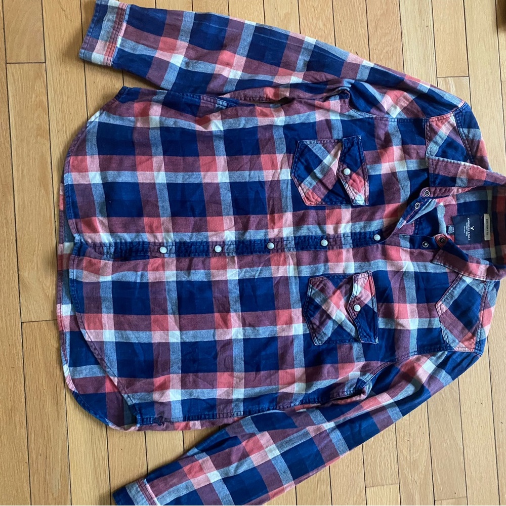 American Eagle Outfitters Blue and Red Plaid Shirt